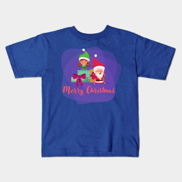 Merry Christmas with Santa and elf Kids T-Shirt by Paciana Peroni